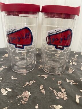 Draper James Clear Tumbler with Red Megaphone Graphic and Red Lid